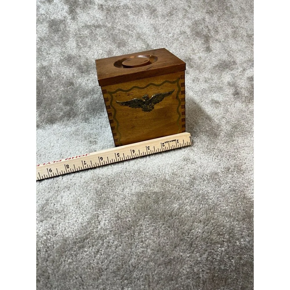 Vintage, Wood‎ Box/Canister Brass Eagle Emblem Dovetail Joints Kitchen